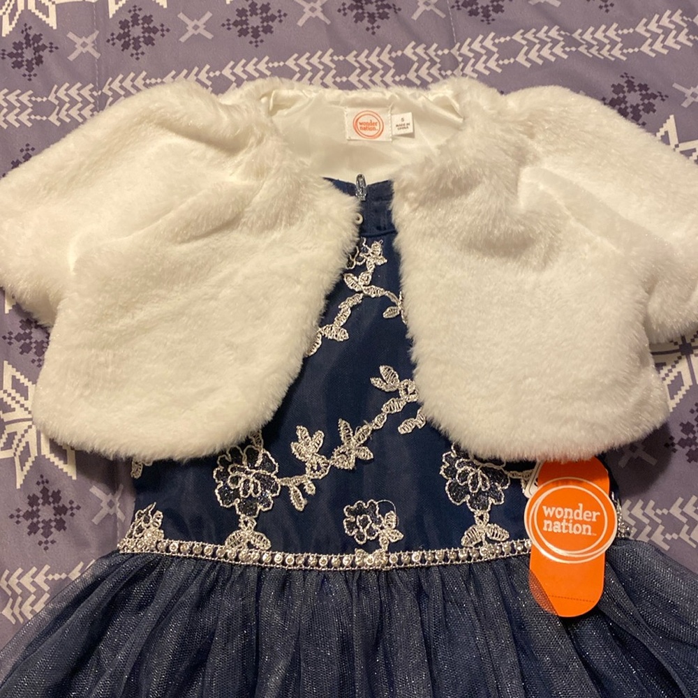 Girls Dark Blue Dress with white Top